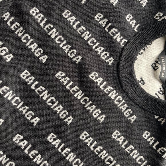 NWT Balenciaga Crewneck Pullover Knit Sweater Black White Mini Logo Allover - Picture 5 of 11